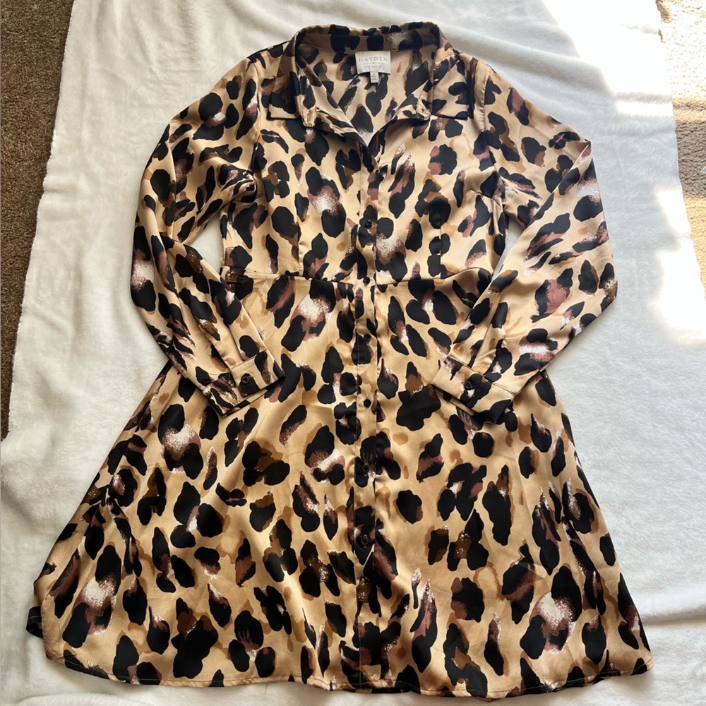 Hayden Los Angeles Animal Print A Line Button Down Dress